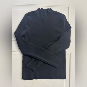 MNG Mango Mock Neck Pullover Sweater Black Ribbed Sleeve Cutouts Size M Stretch